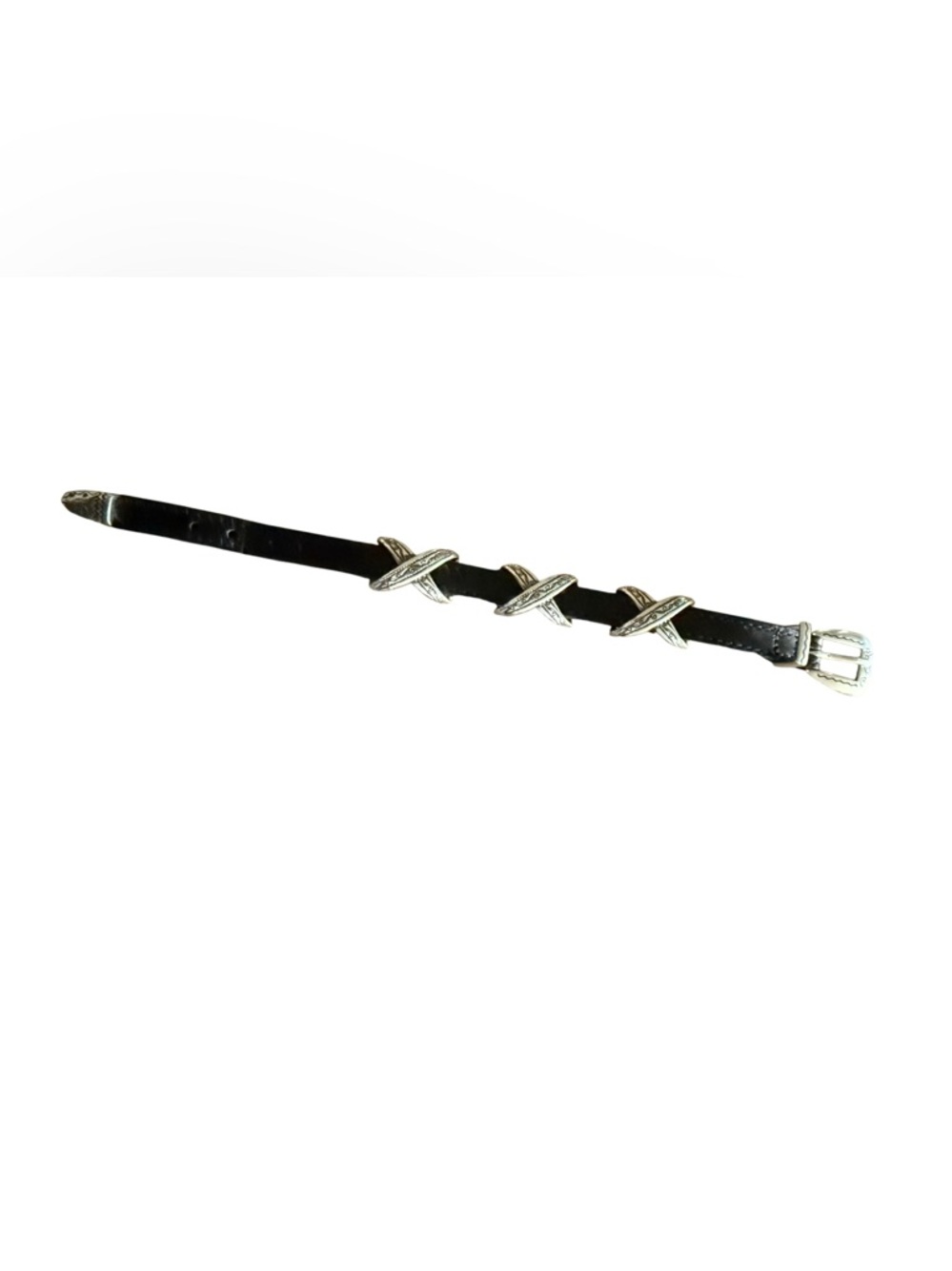 Brighton Black Leather Boho Western Bracelet with Silver-Tone Accents